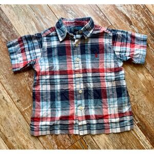 Polo Ralph Lauren Boys 4T Plaid Short Sleeve Button Down Shirt Navy Red Blue